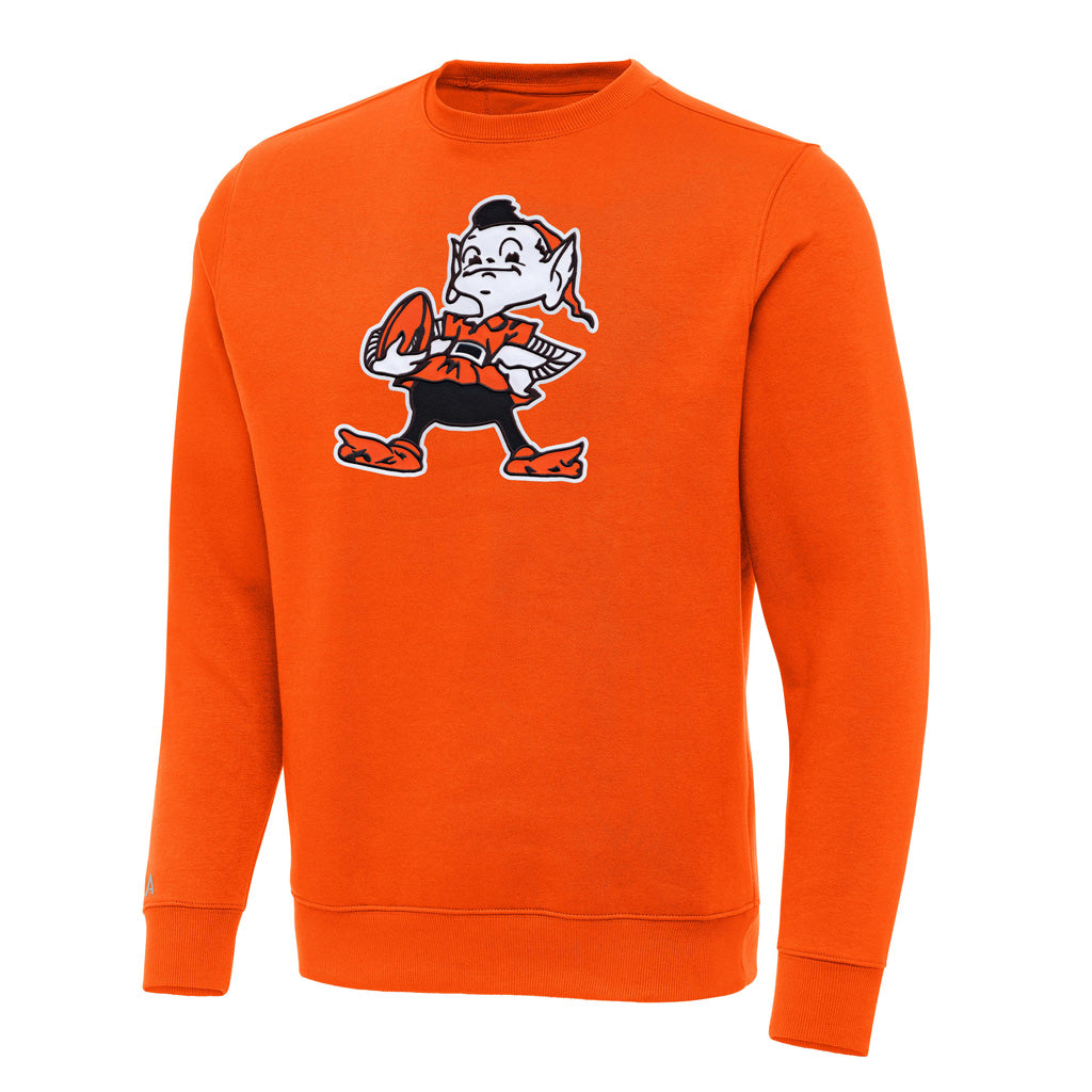 NFL Cleveland Browns Antigua Full Front Throwback Victory Crewneck Sweater - Orange