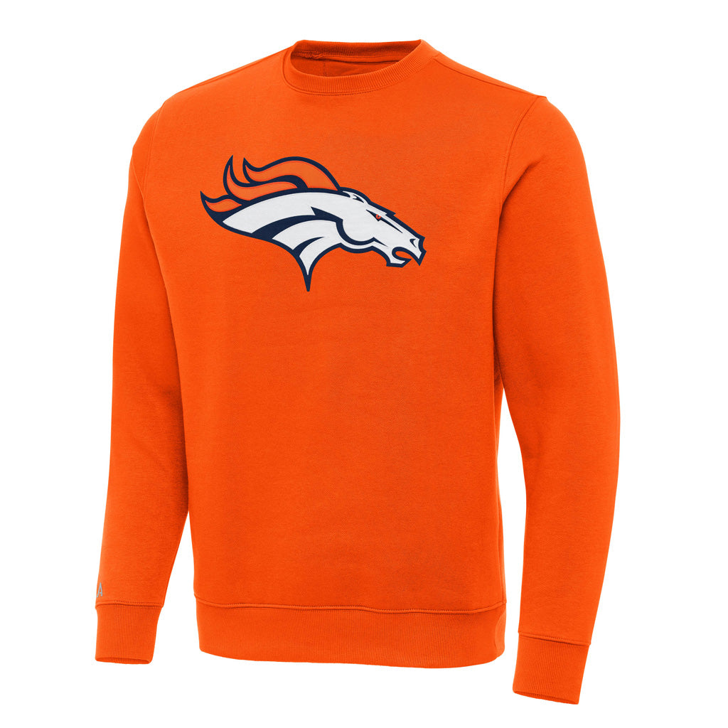 NFL Denver Broncos Antigua Full Front Victory Crewneck Sweater - Orange
