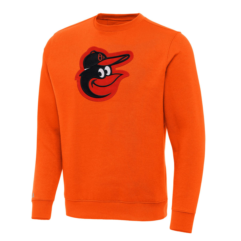 MLB Baltimore Orioles Antigua Full Front Victory Crewneck Sweater - Orange