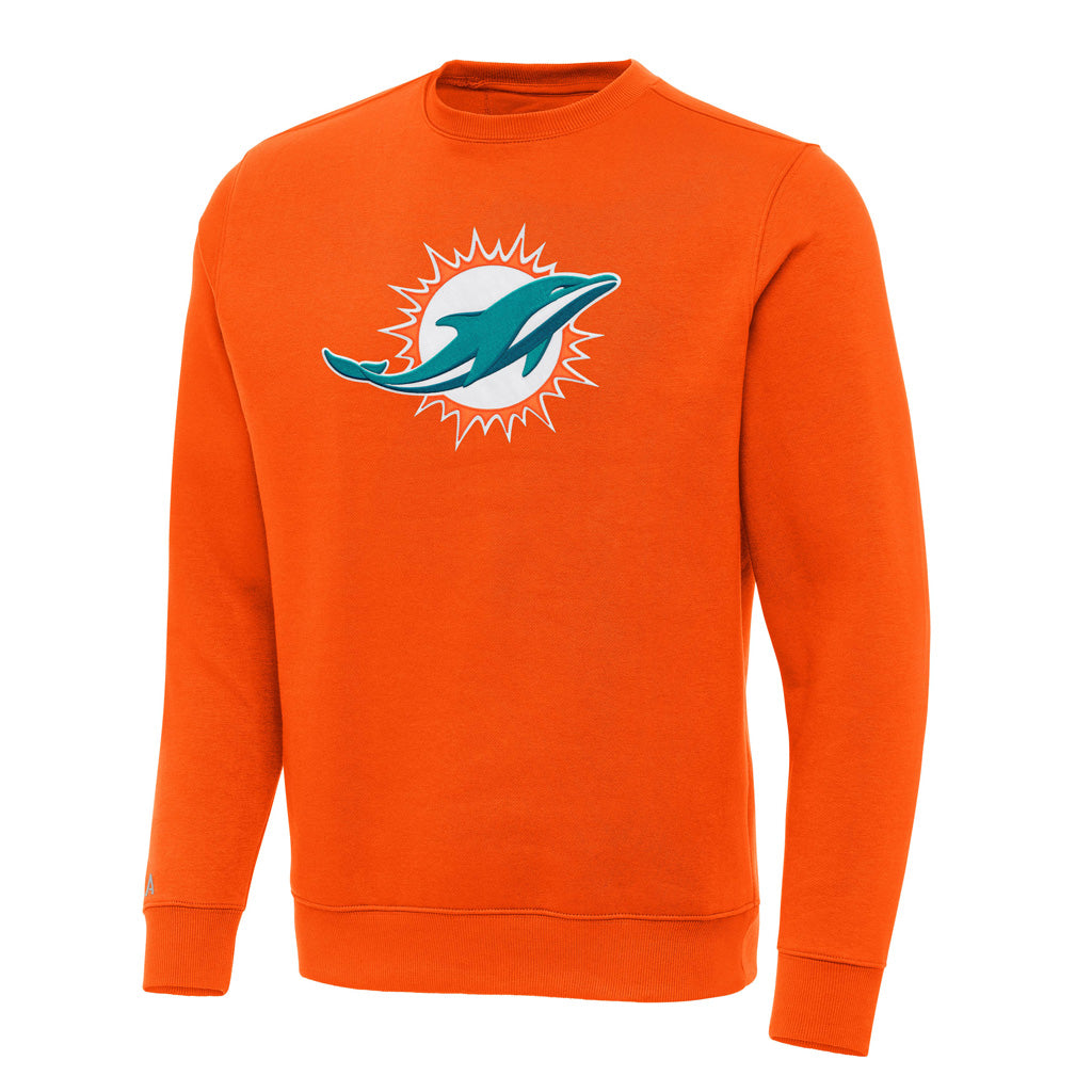 NFL Miami Dolphins Antigua Full Front Victory Crewneck Sweater - Orange