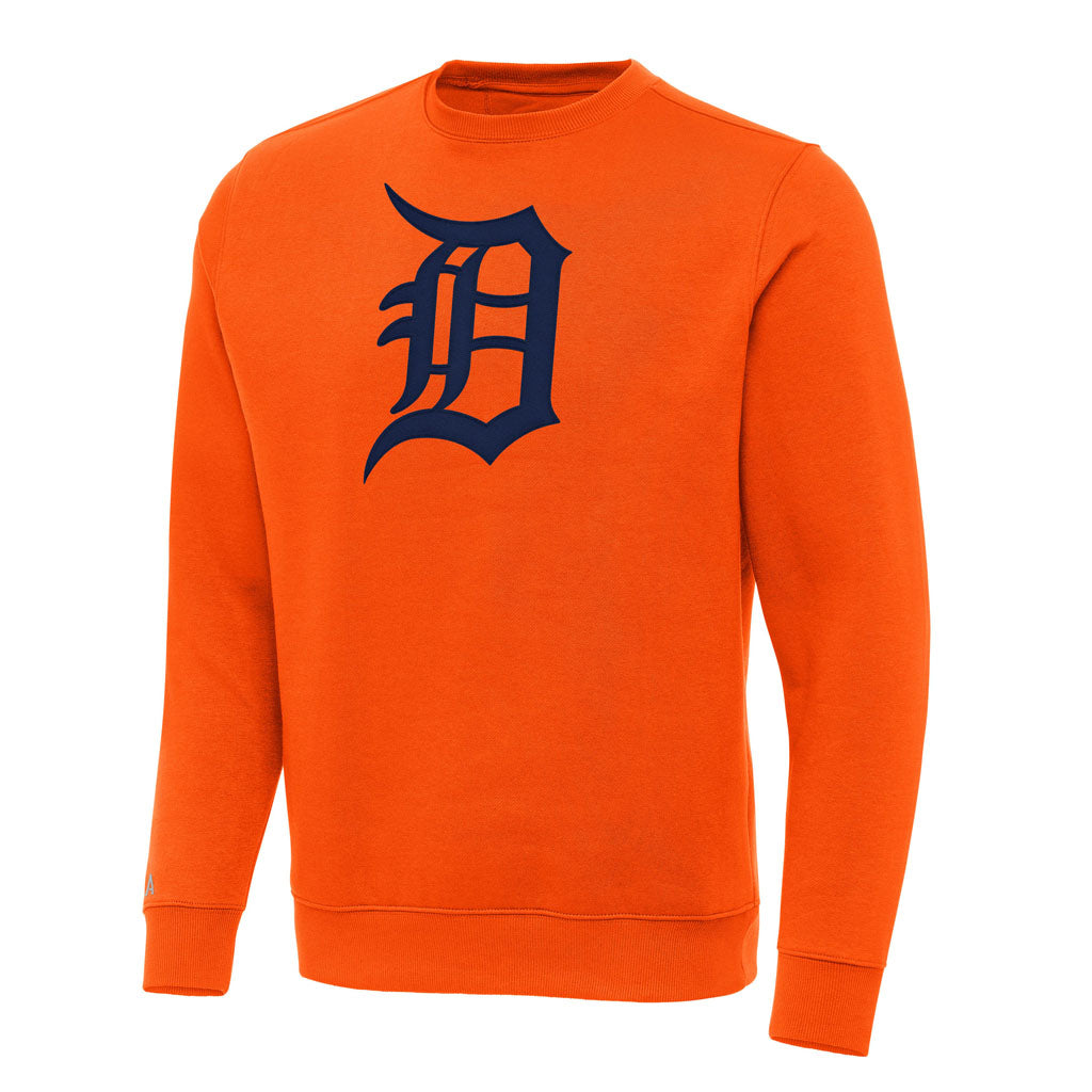 MLB Detroit Tigers Antigua Full Front Victory Crewneck Sweater - Orange