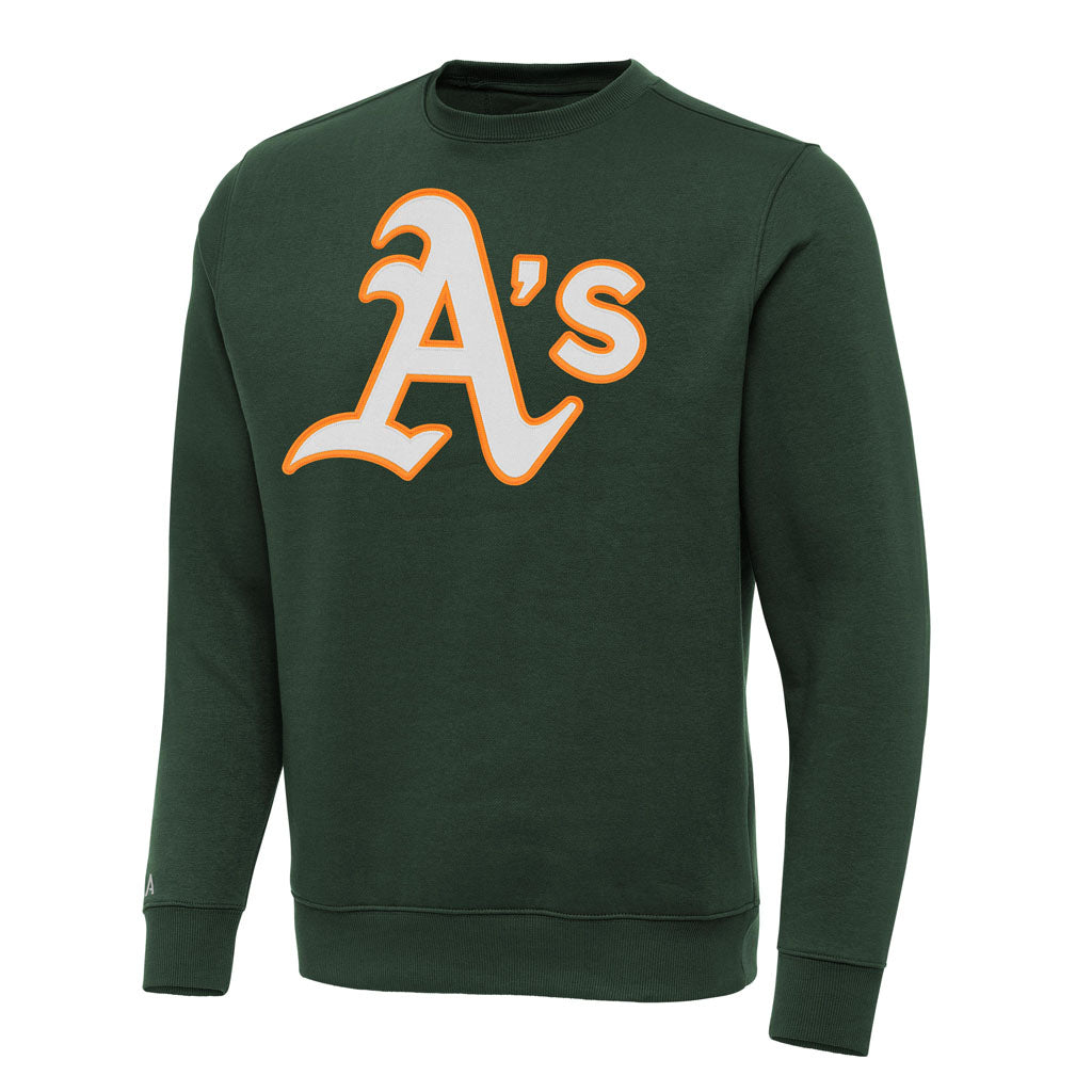 MLB Athletics Antigua Full Front Victory Crewneck Sweater - Green