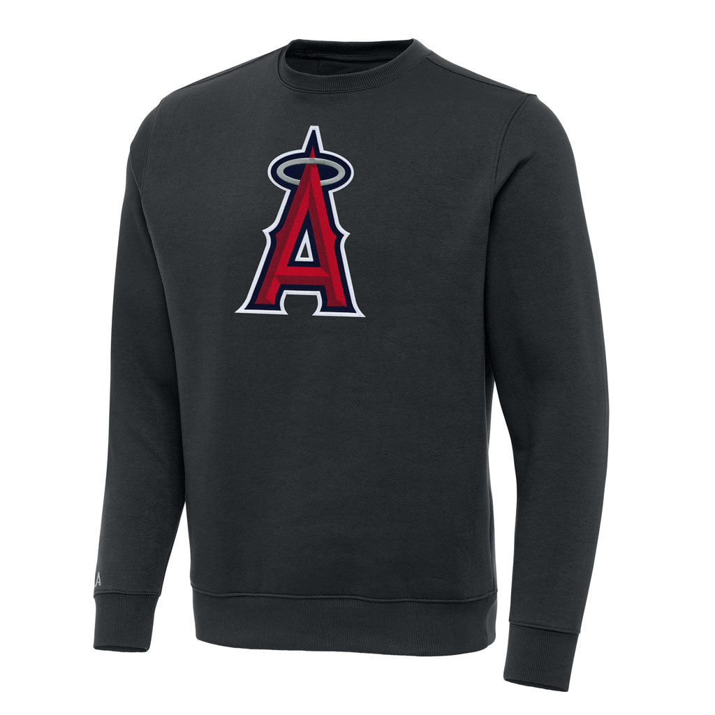 MLB Los Angeles Angels Antigua Full Front Victory Crewneck Sweater - Charcoal