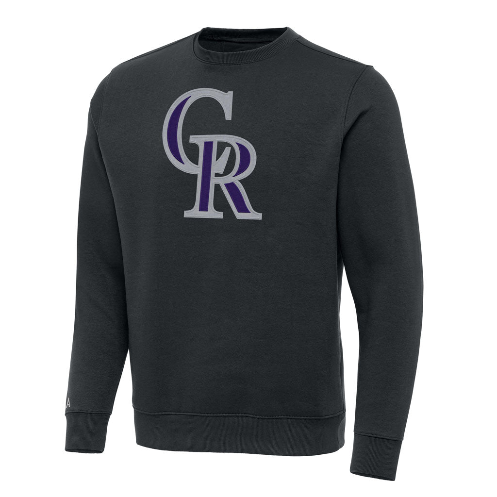 MLB Colorado Rockies Antigua Full Front Victory Crewneck Sweater - Charcoal