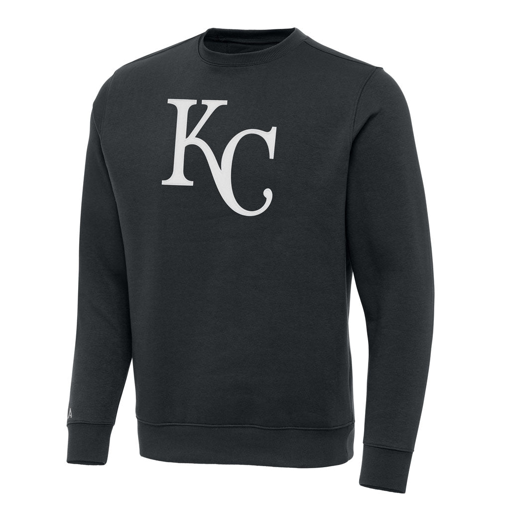 MLB Kansas City Royals Antigua Full Front Victory Crewneck Sweater - Charcoal