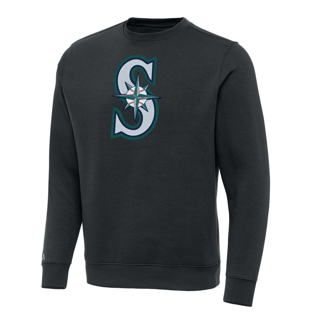MLB Seattle Mariners Antigua Full Front Victory Crewneck Sweater - Charcoal