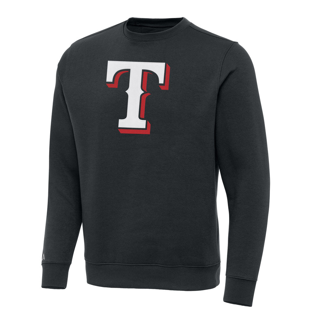 MLB Texas Rangers Antigua Full Front Victory Crewneck Sweater - Charcoal
