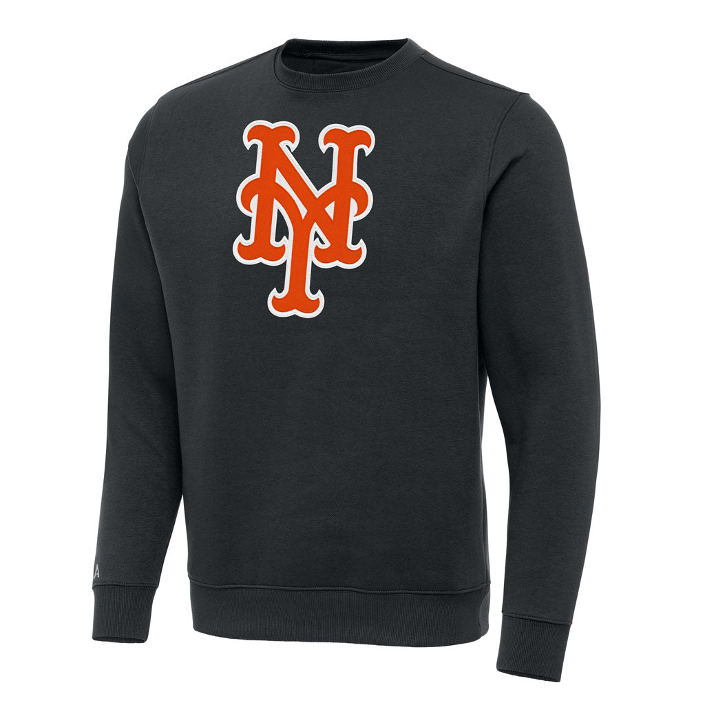 MLB New York Mets Antigua Full Front Victory Crewneck Sweater - Charcoal