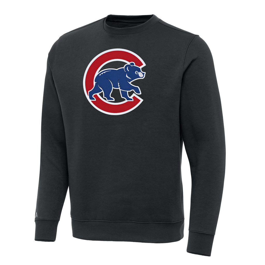 MLB Chicago Cubs Antigua Walking Bear Full Front Victory Crewneck Sweater - Charcoal