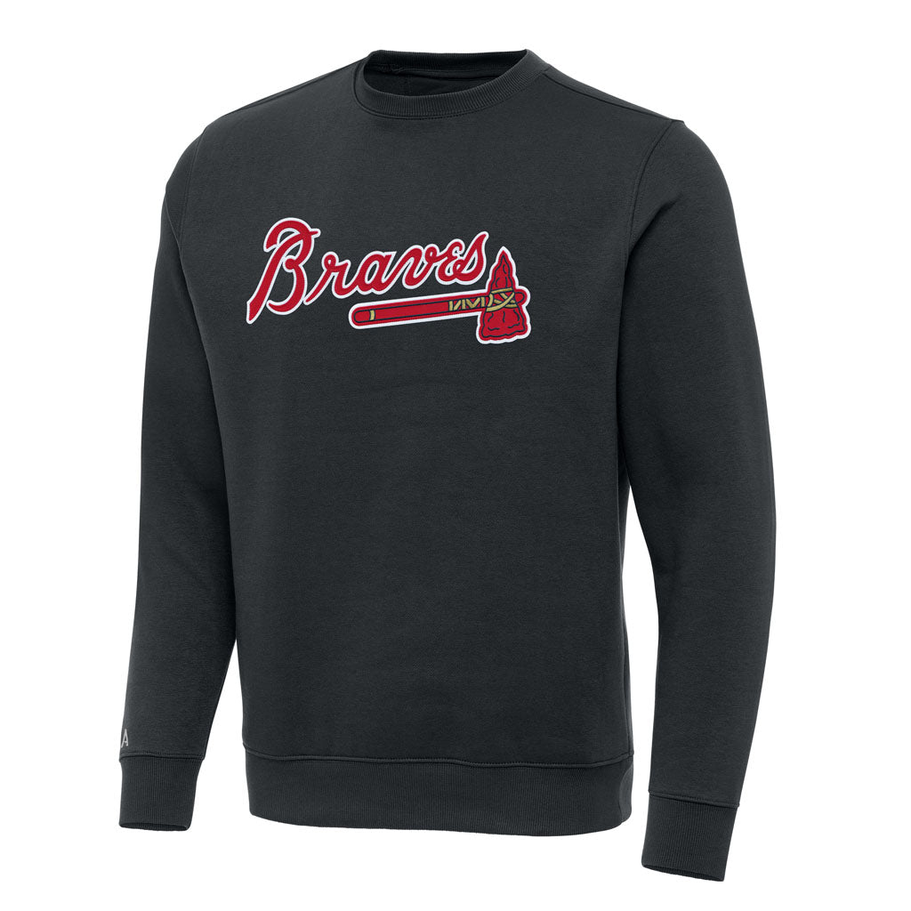 MLB Atlanta Braves Antigua Full Front Victory Crewneck Sweater - Charcoal