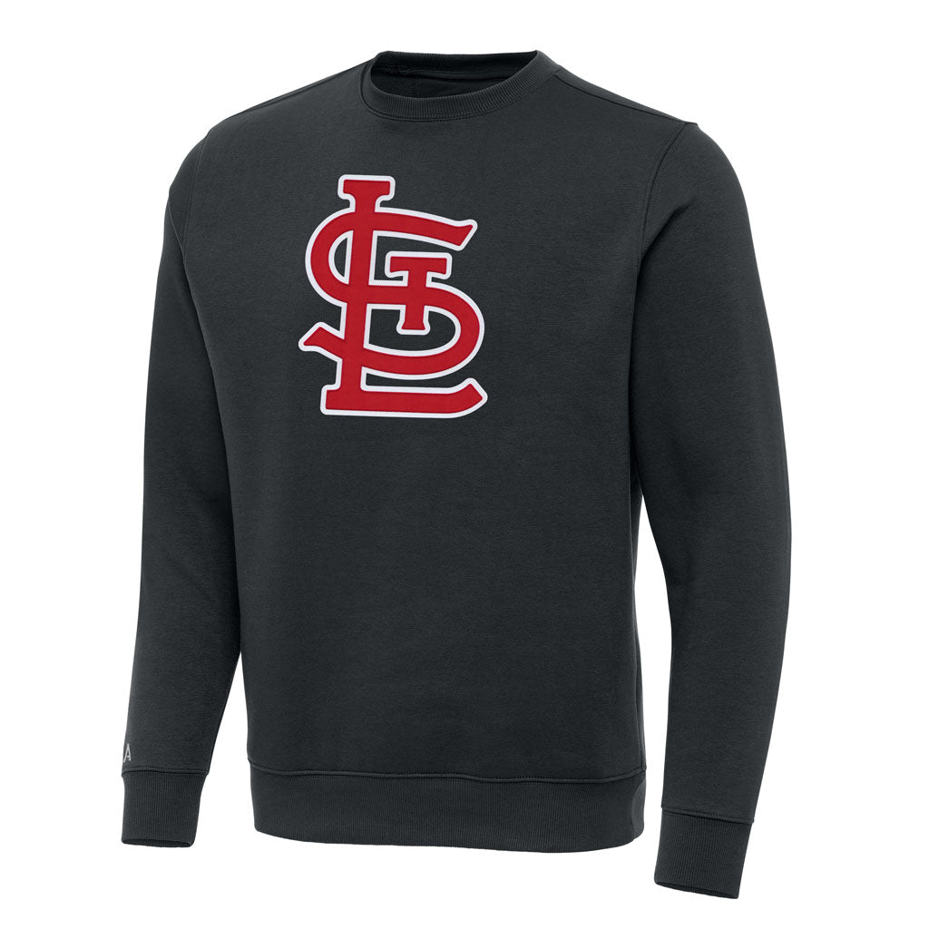 MLB St. Louis Cardinals Antigua Full Front Victory Crewneck Sweater - Charcoal