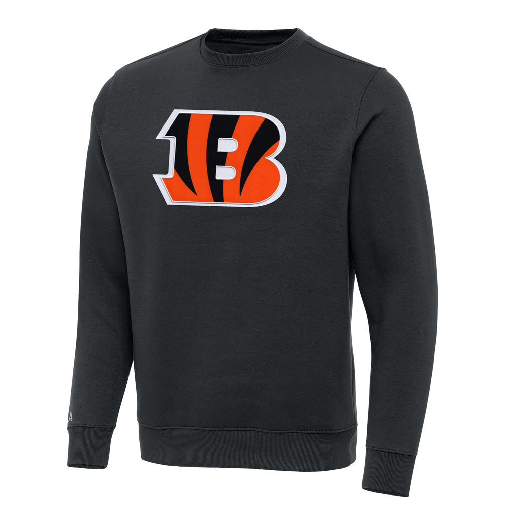 NFL Cincinnati Bengals Antigua Full Front Victory Crewneck Sweater - Charcoal