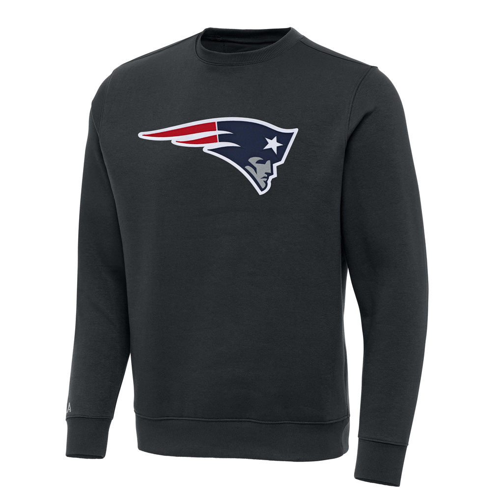 NFL New England Patriots Antigua Full Front Victory Crewneck Sweater - Charcoal