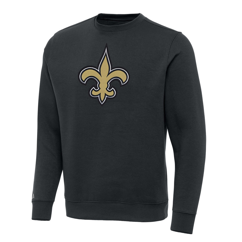 NFL New Orleans Saints Antigua Full Front Victory Crewneck Sweater - Charcoal
