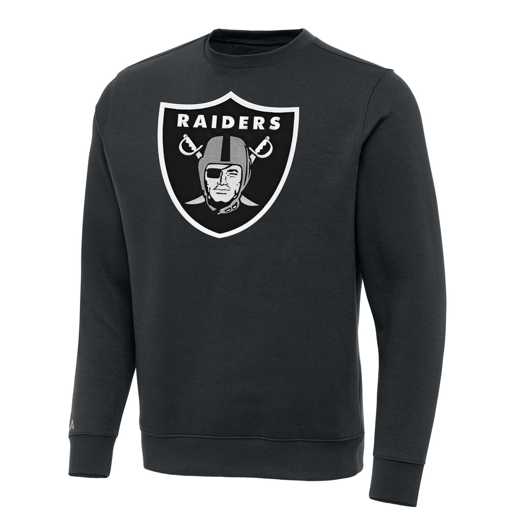 NFL Las Vegas Raiders Antigua Full Front Victory Crewneck Sweater - Charcoal