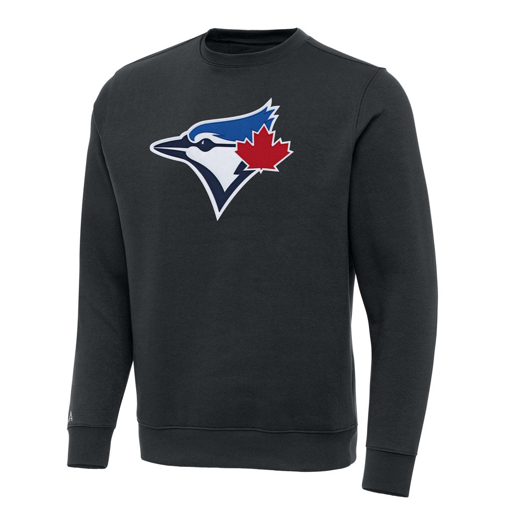 MLB Toronto Blue Jays Antigua Full Front Victory Crewneck Sweater - Charcoal