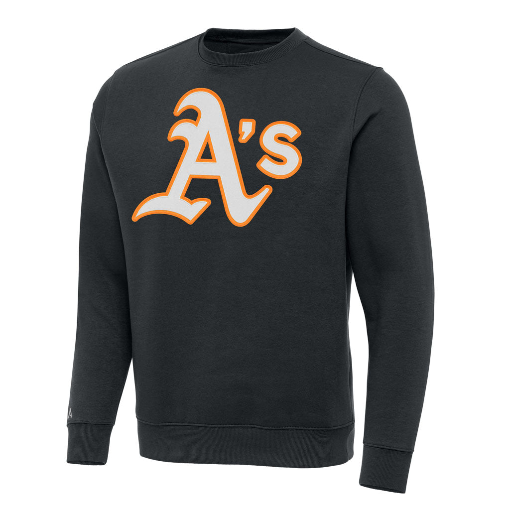 MLB Athletics Antigua Full Front Victory Crewneck Sweater - Charcoal
