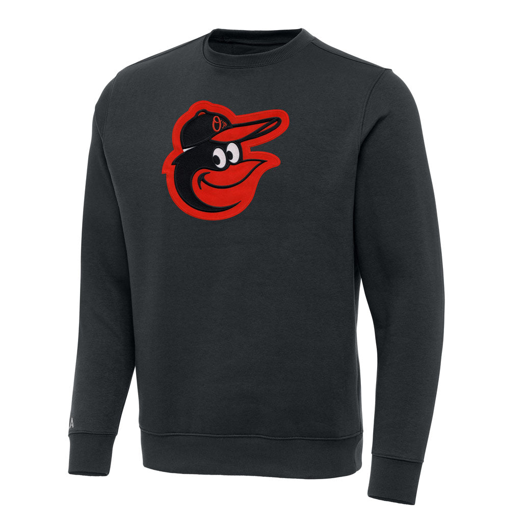 MLB Baltimore Orioles Antigua Full Front Victory Crewneck Sweater - Charcoal