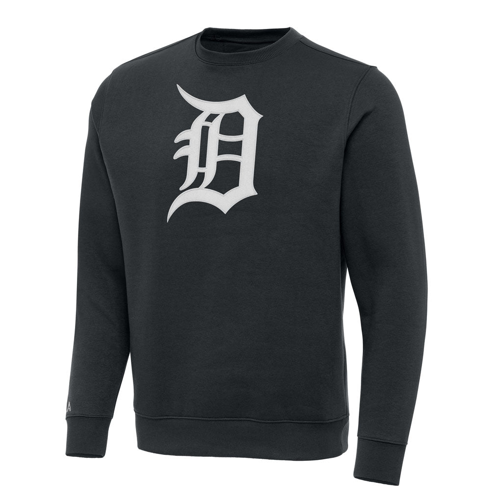 MLB Detroit Tigers Antigua Full Front Victory Crewneck Sweater - Charcoal