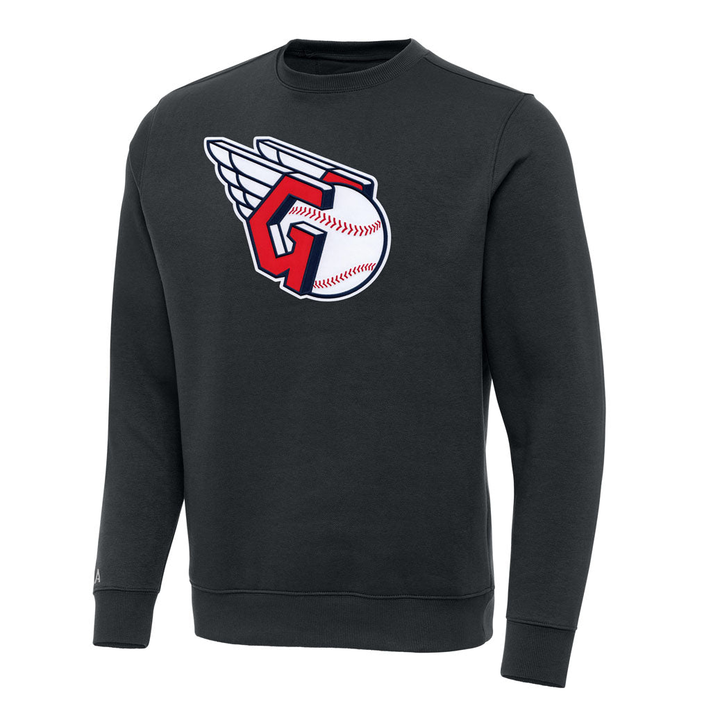MLB Cleveland Guardians Antigua Full Front Victory Crewneck Sweater - Charcoal