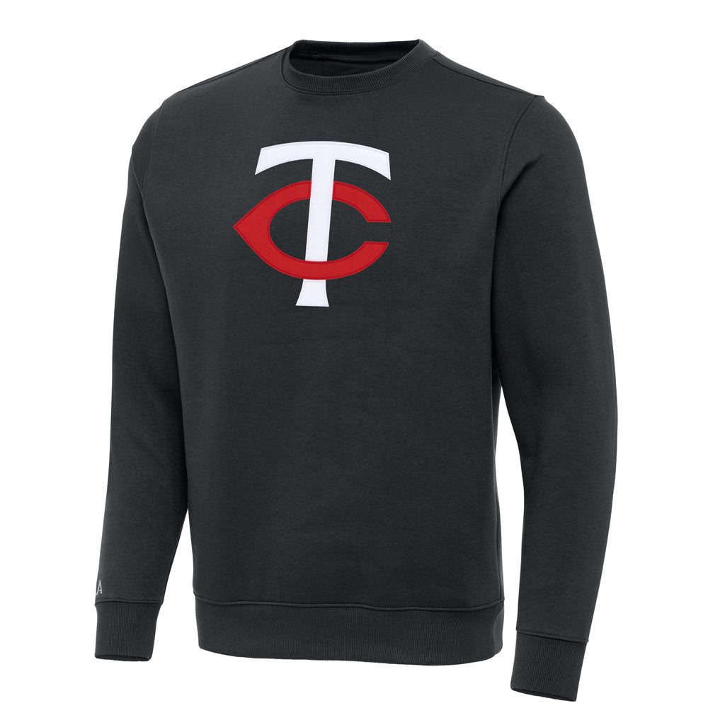 MLB Minnesota Twins Antigua Full Front Victory Crewneck Sweater - Charcoal