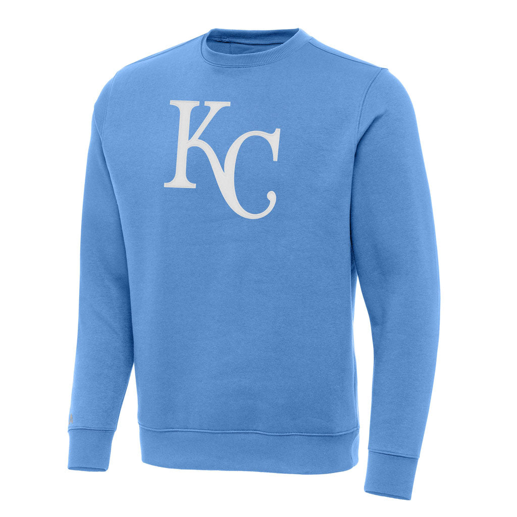 MLB Kansas City Royals Antigua Full Front Victory Crewneck Sweater - Light blue