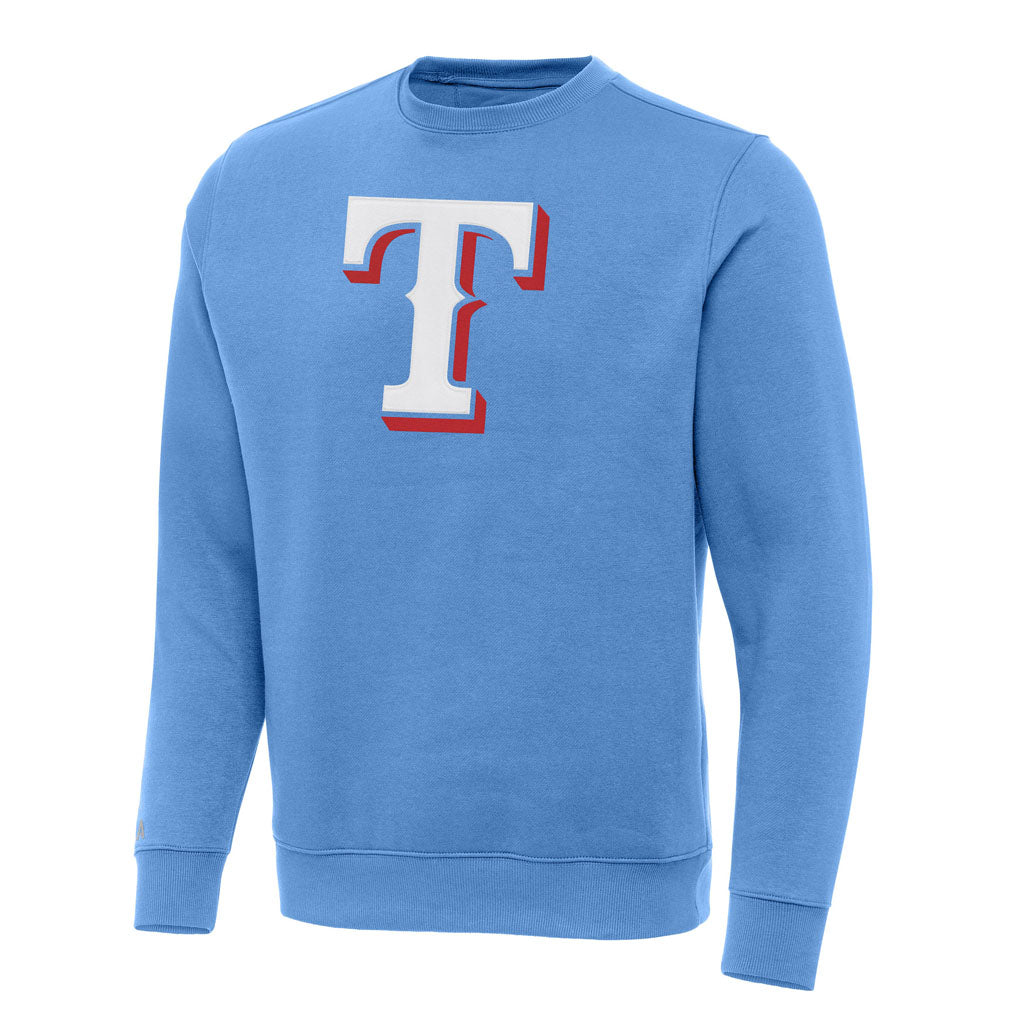 MLB Texas Rangers Antigua Full Front Victory Crewneck Sweater - Light blue