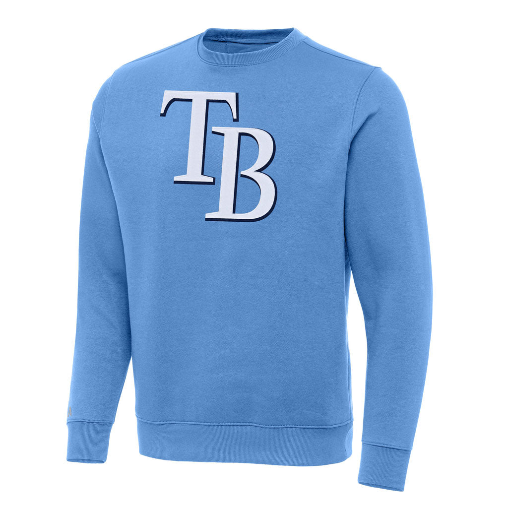 MLB Tampa Bay Rays Antigua Full Front Victory Crewneck Sweater - Light blue