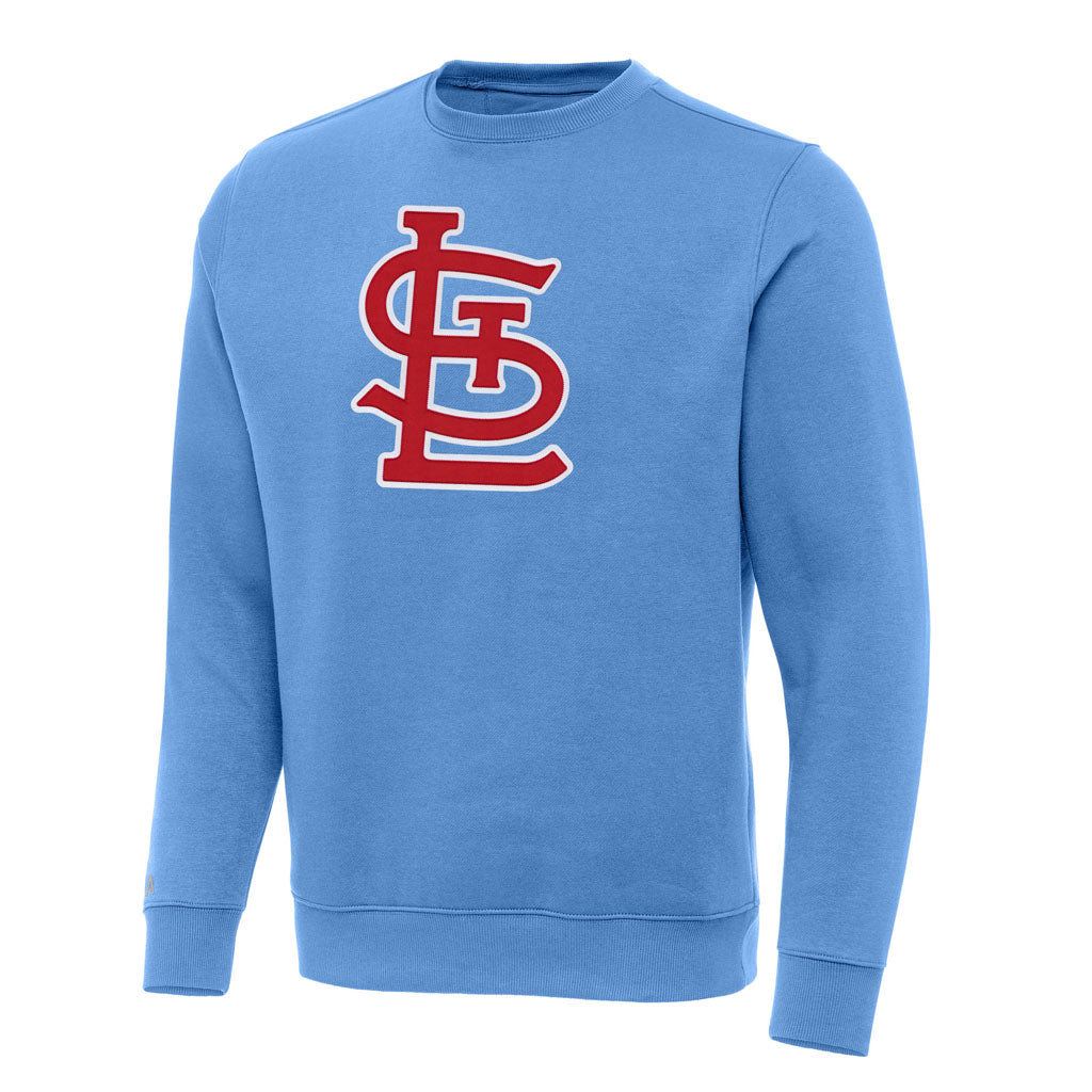 MLB St. Louis Cardinals Antigua Full Front Victory Crewneck Sweater - Light blue