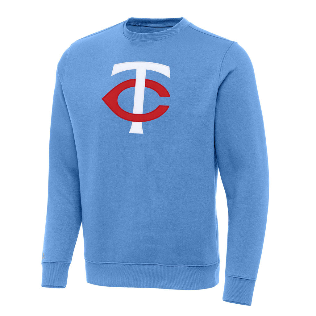 MLB Minnesota Twins Antigua Full Front Victory Crewneck Sweater - Light blue