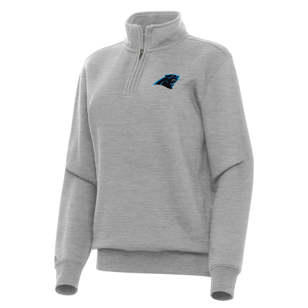 NFL Carolina Panthers Women's Antigua Victory 1/4 Zip Pullover Jacket - Heather gray