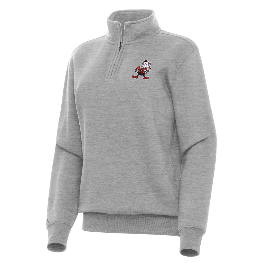 NFL Cleveland Browns Women's Antigua Throwback Victory 1/4 Zip Pullover Jacket - Heather gray