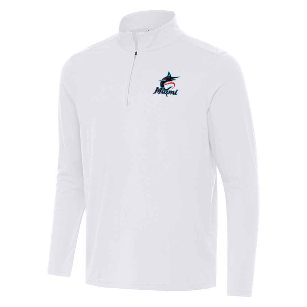 MLB Miami Marlins Antigua Intent 1/4 Zip Pullover Jacket - White