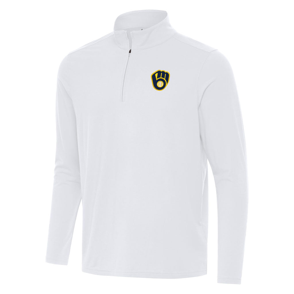 MLB Milwaukee Brewers Antigua Intent 1/4 Zip Pullover Jacket - White