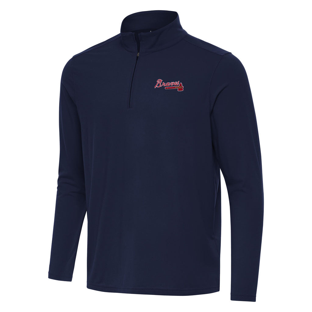 MLB Atlanta Braves Antigua Intent 1/4 Zip Pullover Jacket - Navy