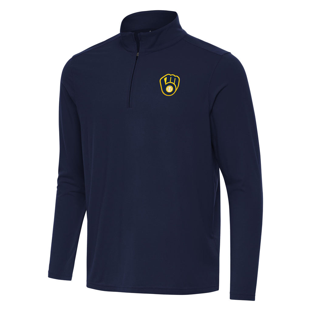 MLB Milwaukee Brewers Antigua Intent 1/4 Zip Pullover Jacket - Navy
