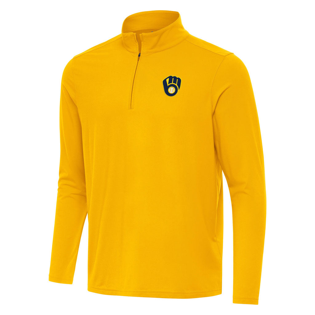 MLB Milwaukee Brewers Antigua Intent 1/4 Zip Pullover Jacket - Gold