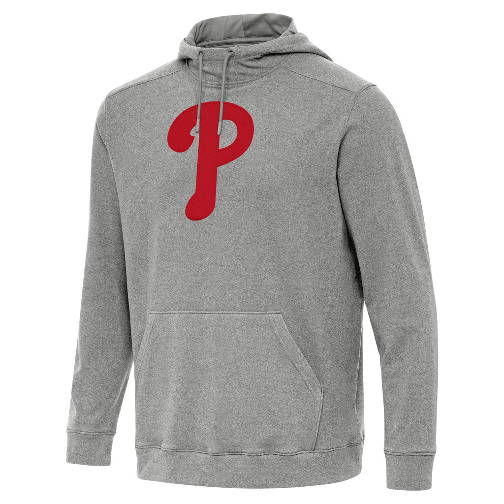 MLB Philadelphia Phillies Antigua Full Front Cloud Pullover Hoodie - Heather black