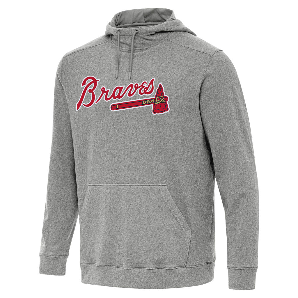 MLB Atlanta Braves Antigua Full Front Cloud Pullover Hoodie - Heather black