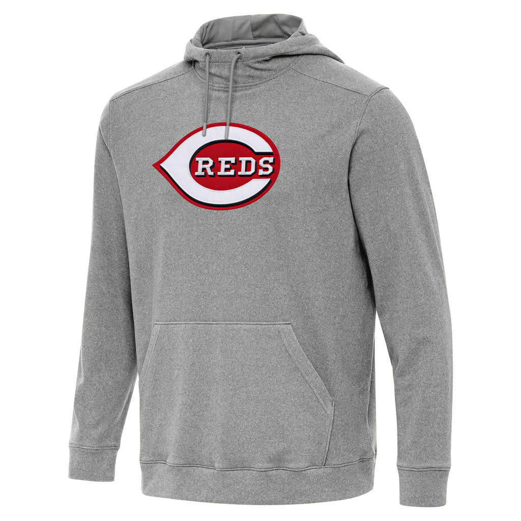 MLB Cincinnati Reds Antigua Full Front Cloud Pullover Hoodie - Heather black