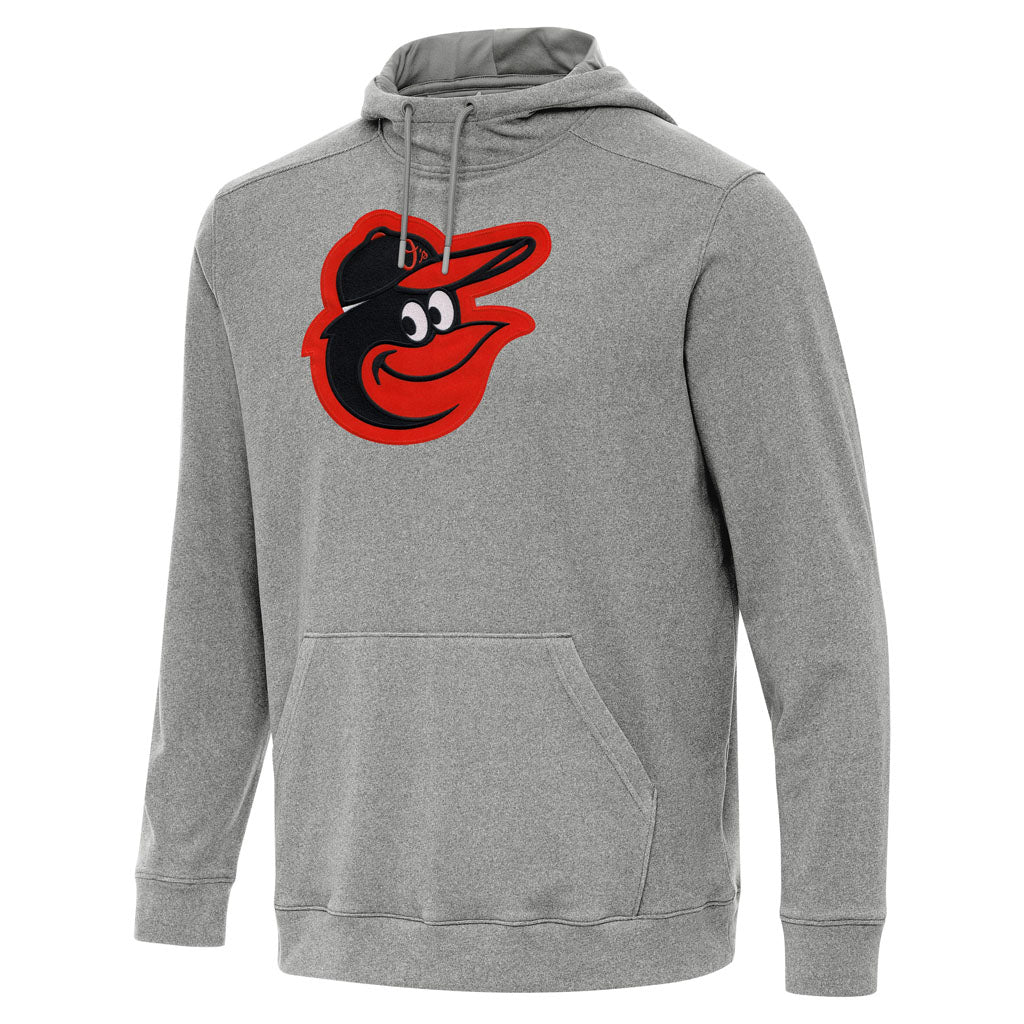 MLB Baltimore Orioles Antigua Full Front Cloud Pullover Hoodie - Heather black