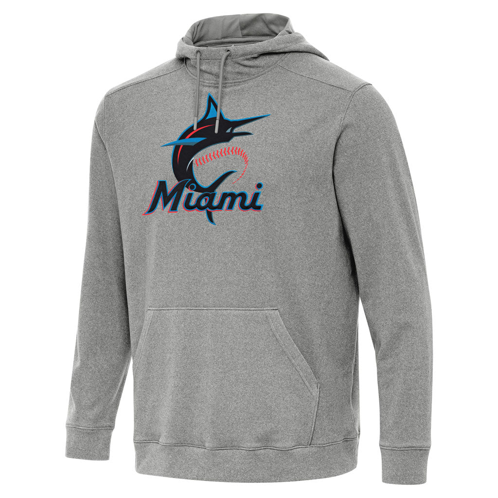 MLB Miami Marlins Antigua Full Front Cloud Pullover Hoodie - Heather black