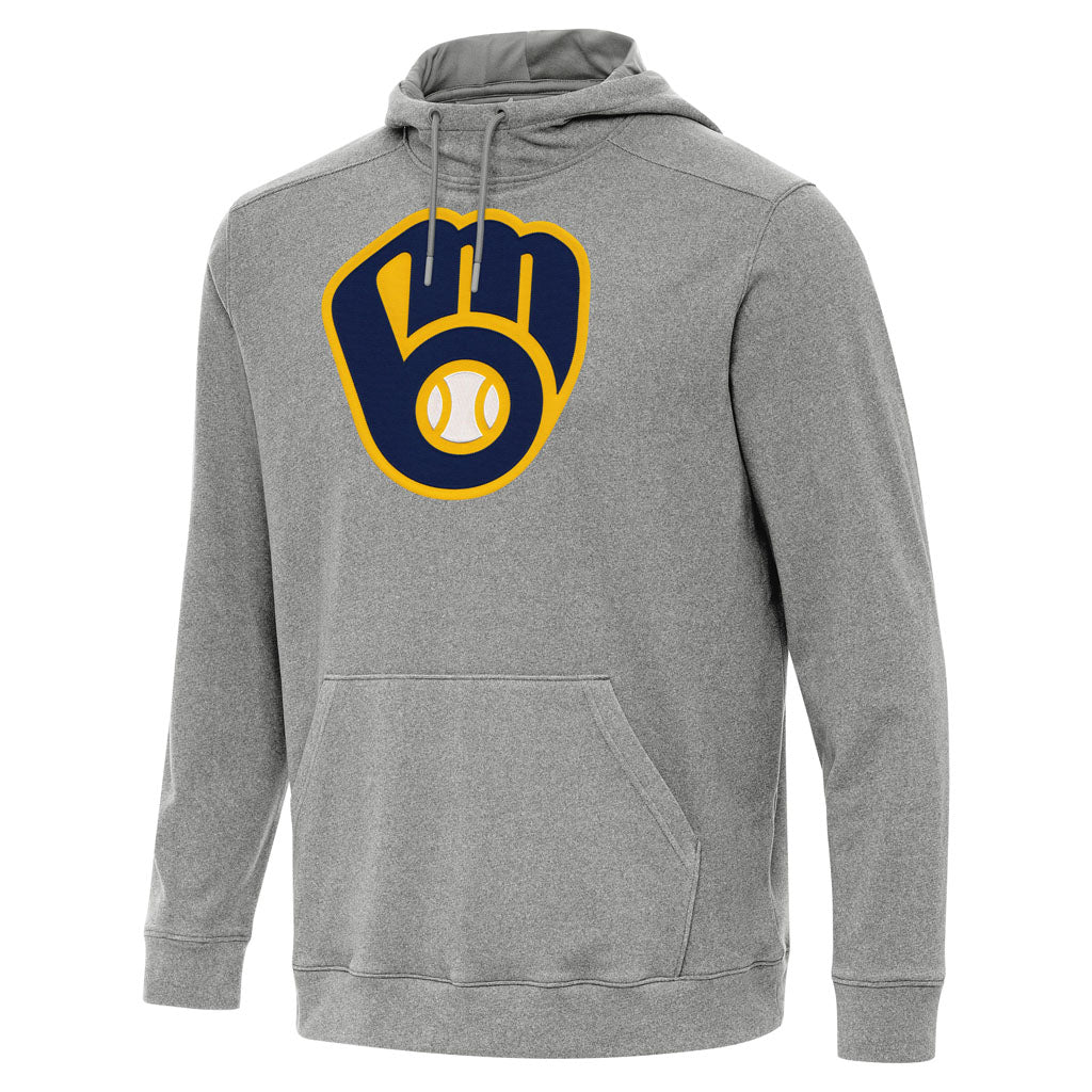 MLB Milwaukee Brewers Antigua Full Front Cloud Pullover Hoodie - Heather black