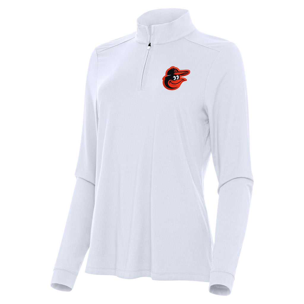 MLB Baltimore Orioles Women's Antigua Intent 1/4 Zip Pullover Jacket - White