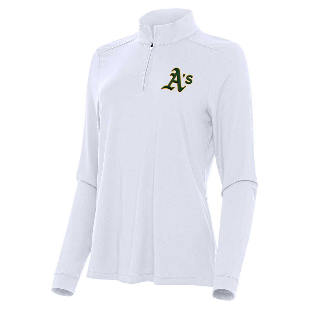 MLB Athletics Women's Antigua Intent 1/4 Zip Pullover Jacket - White