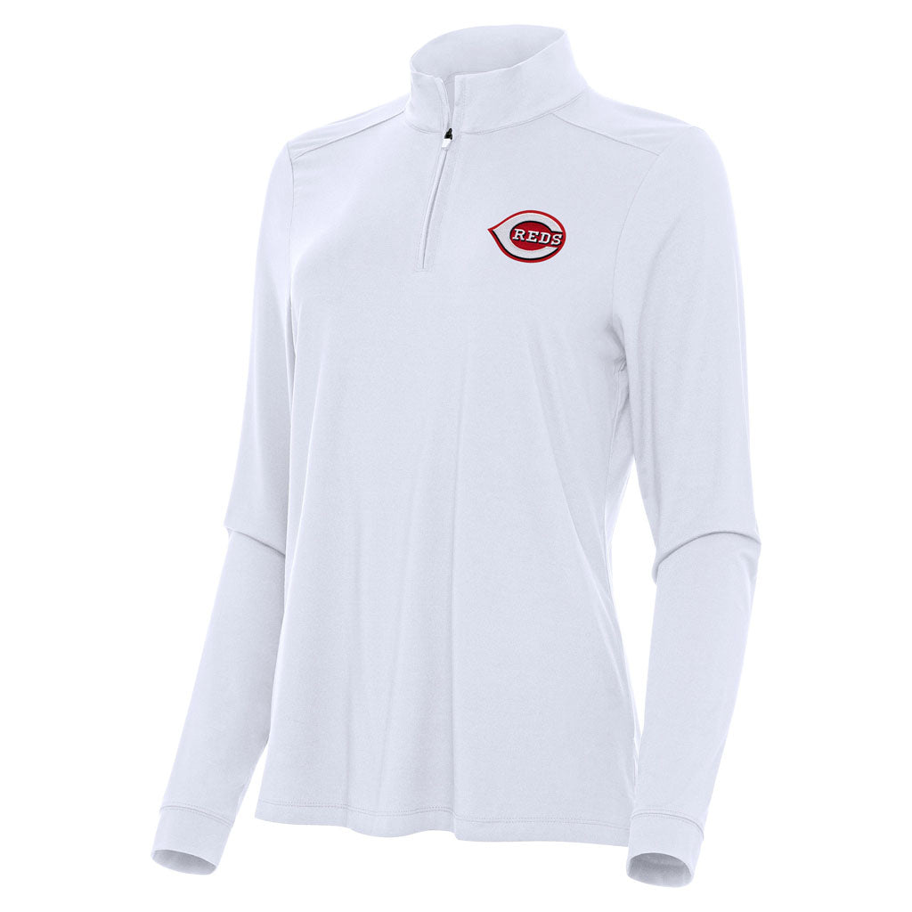MLB Cincinnati Reds Women's Antigua Intent 1/4 Zip Pullover Jacket - White