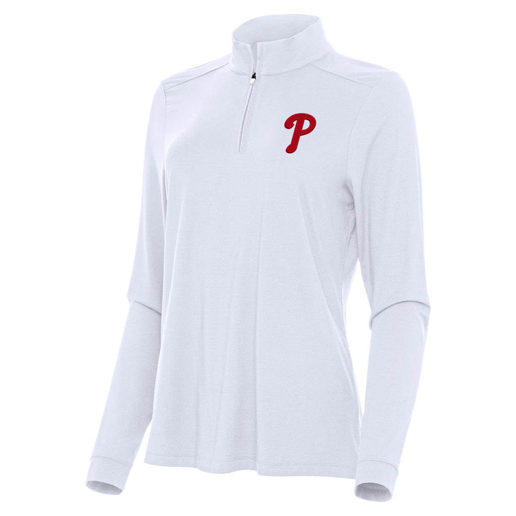 MLB Philadelphia Phillies Women's Antigua Intent 1/4 Zip Pullover Jacket - White