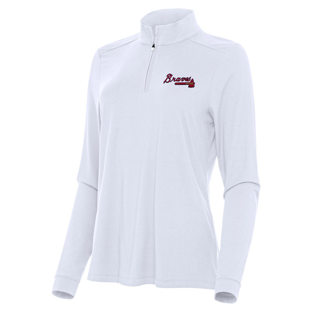 MLB Atlanta Braves Women's Antigua Intent 1/4 Zip Pullover Jacket - White