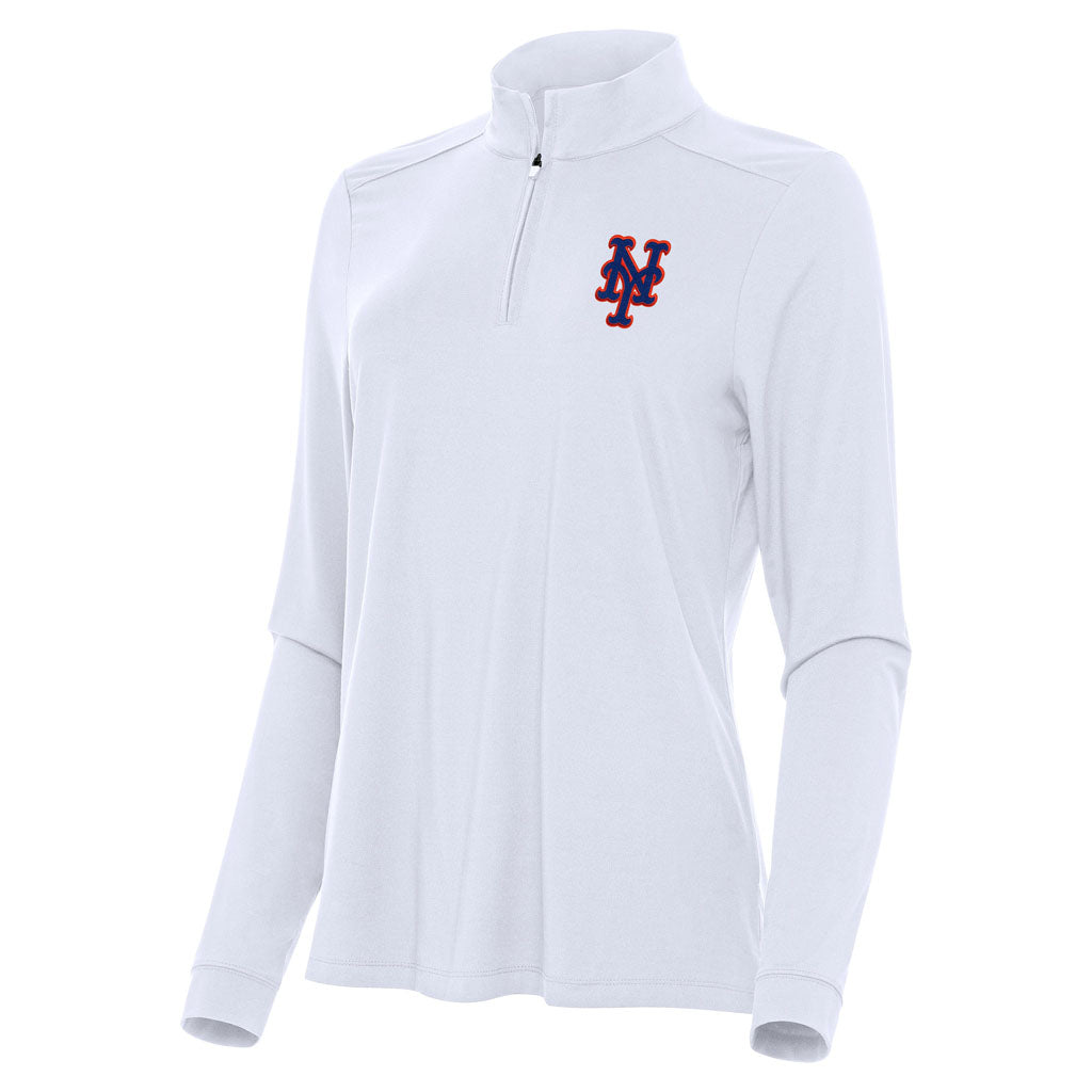 MLB New York Mets Women's Antigua Intent 1/4 Zip Pullover Jacket - White