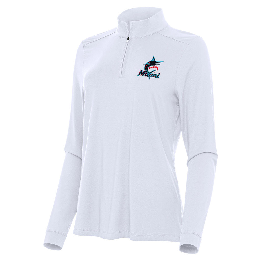 MLB Miami Marlins Women's Antigua Intent 1/4 Zip Pullover Jacket - White